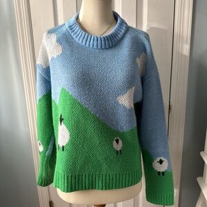 Forever 21 Blue and Green Sheep Sweater